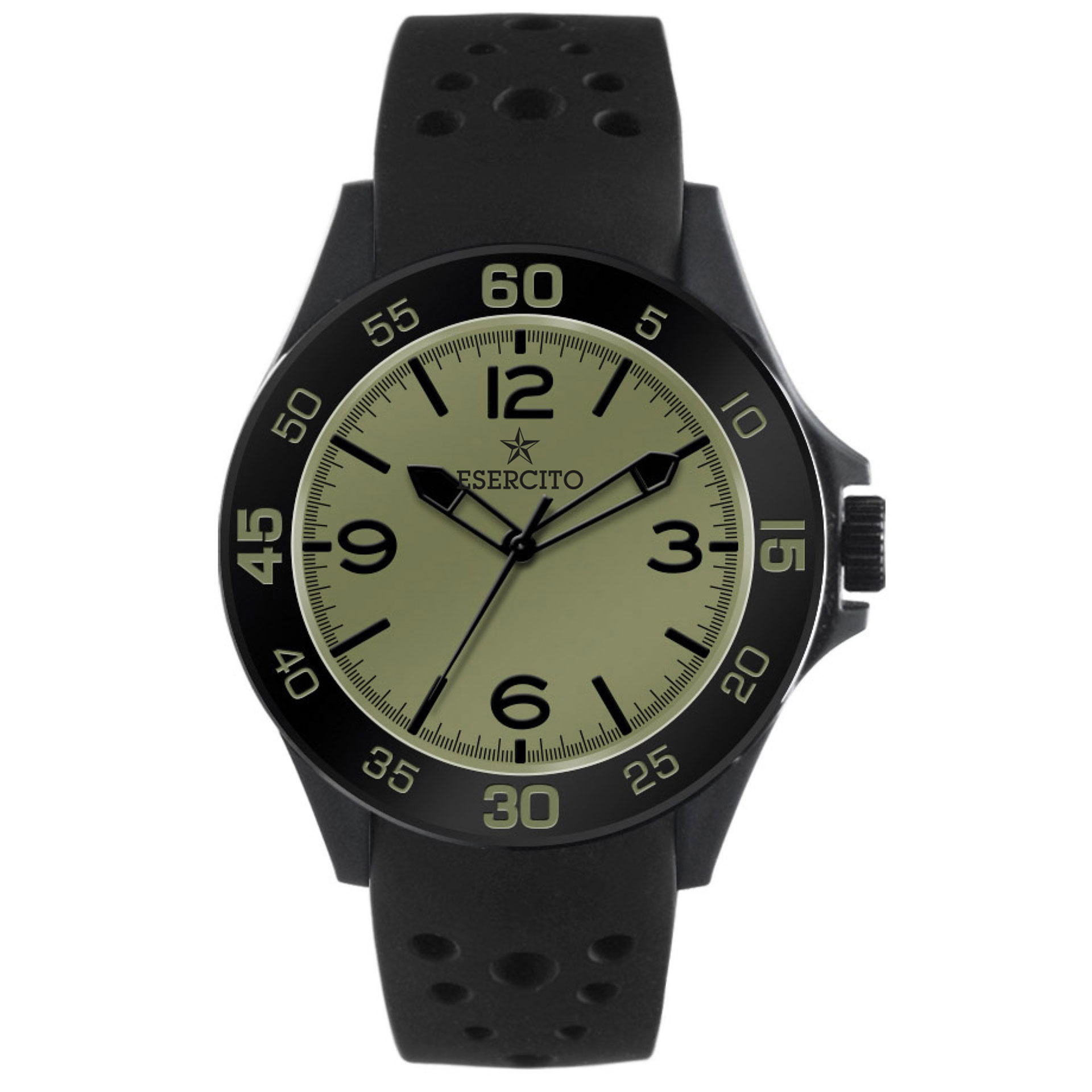 OROLOGIO DA POLSO CINTURINO GOMMA NERO CASSA VERDE OLIVA